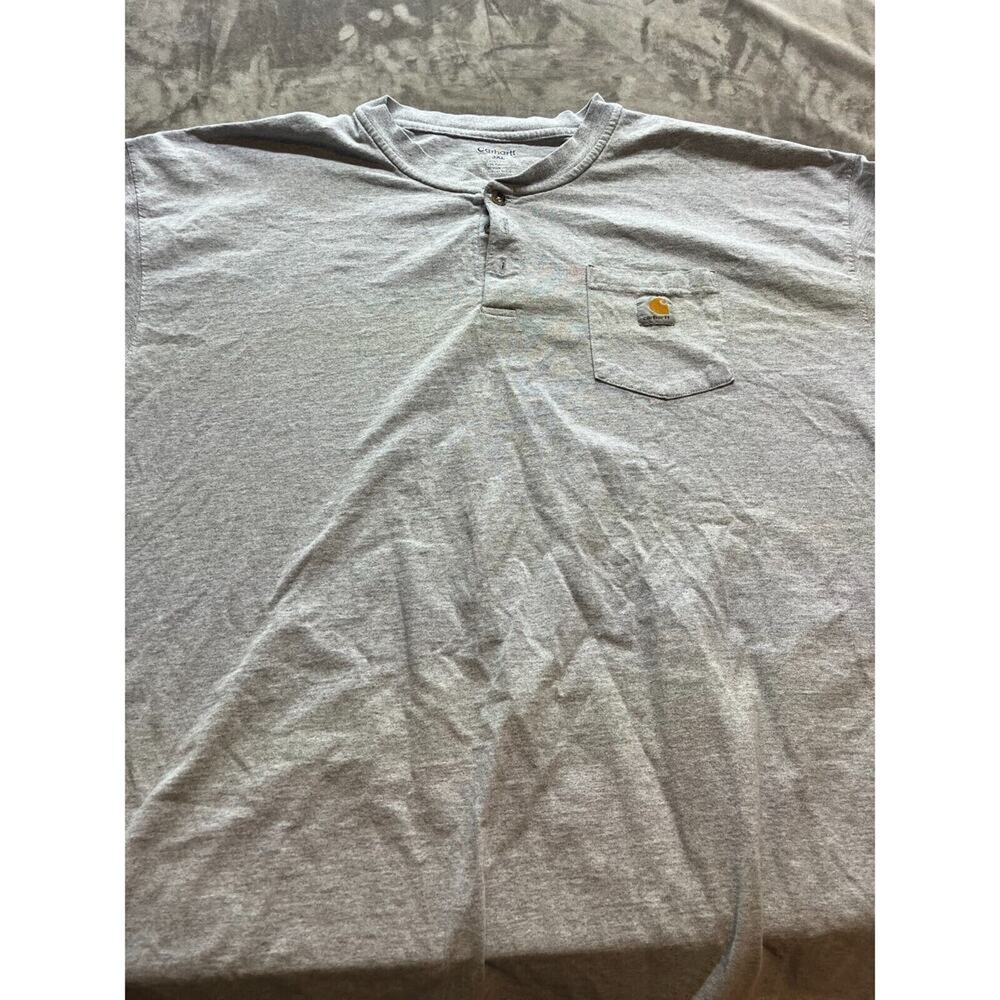 Carhartt Shirt Mens 3XL Short Sleeve Henley Crew Neck Buttons Gray Pocket
